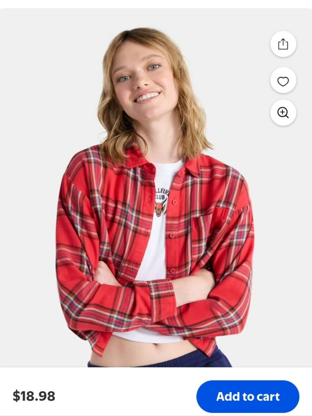 Netflix Stranger Things Cotton Cropped Flannel Shirt Small
